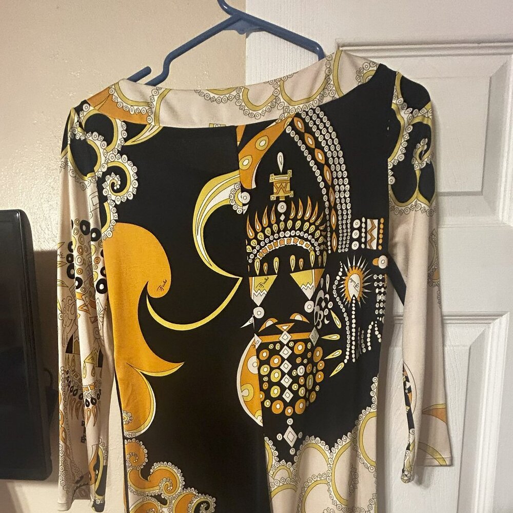 Y2K Emilio Pucci Silk printed Jersey blouse/mini dress with matching belt Size 6